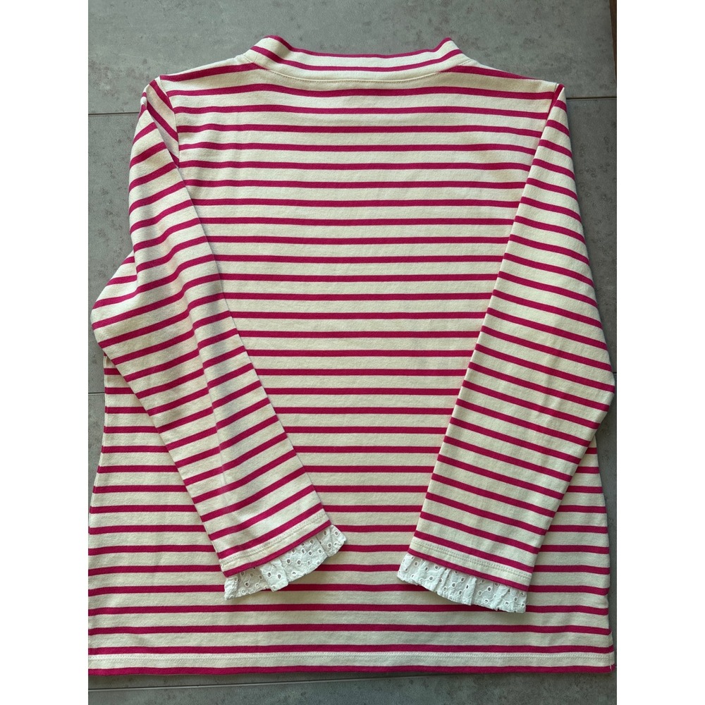 Talbots Pink Cream Striped‎ Mock Neck Valentine's Top Heart Patch Eyelet Trim LP - Picture 6 of 12